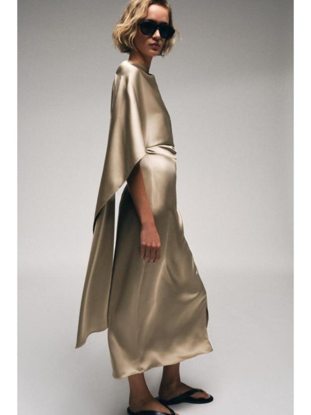 ZARA SATIN EFFECT CAPE MIDI DRESS 7001/625/979